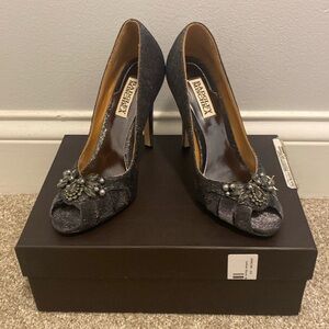 NIB Badgley Mischka jeweled metallic Monique peeptoe heels. Size 6.5.